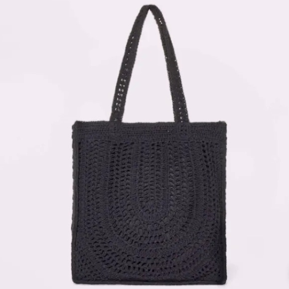 Large Crochet Tote Black Yellow Handbag Purse Beach Woven Universal Thread New - Picture 3 of 6